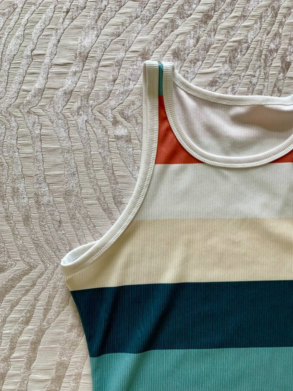 Earthy Tone Retro Striped Ribbed Bodycon Sleeveless Tank Style Mini Dress - Picture 5 of 6